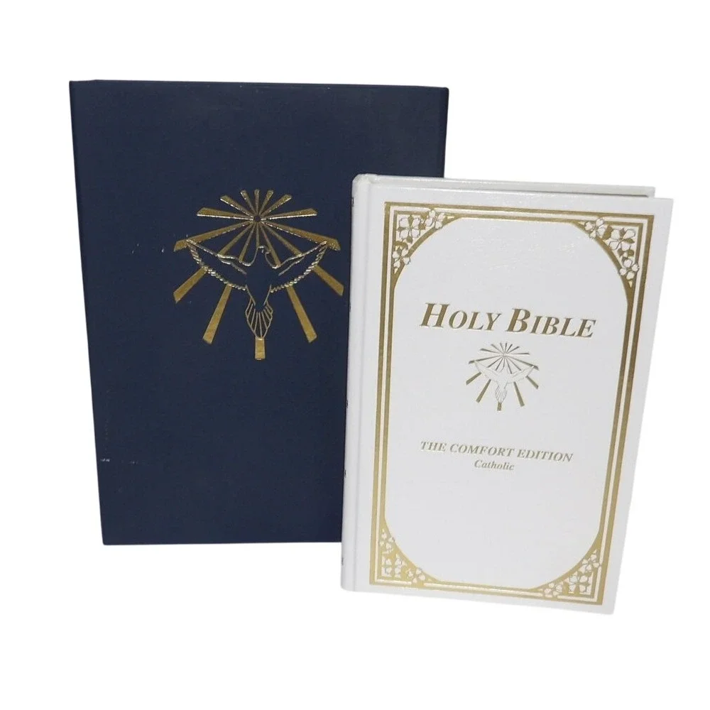 Catholic Holy Bible The Comfort Edition White Gold Hardcover with Display Box